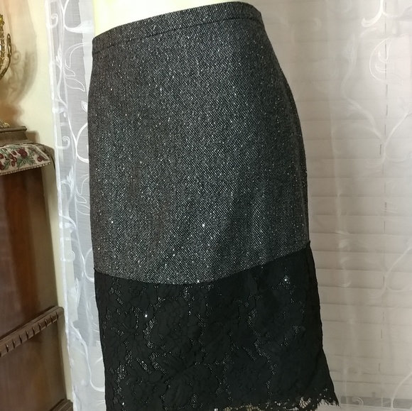 J Crew Women's Gray and Black Lace Hem Pencil Skirt - Picture 3 of 8
